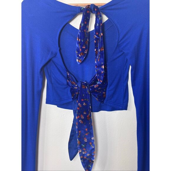 Free People Lookin Forward ribbed crop top open back Size small Blue Flame - Picture 13 of 13